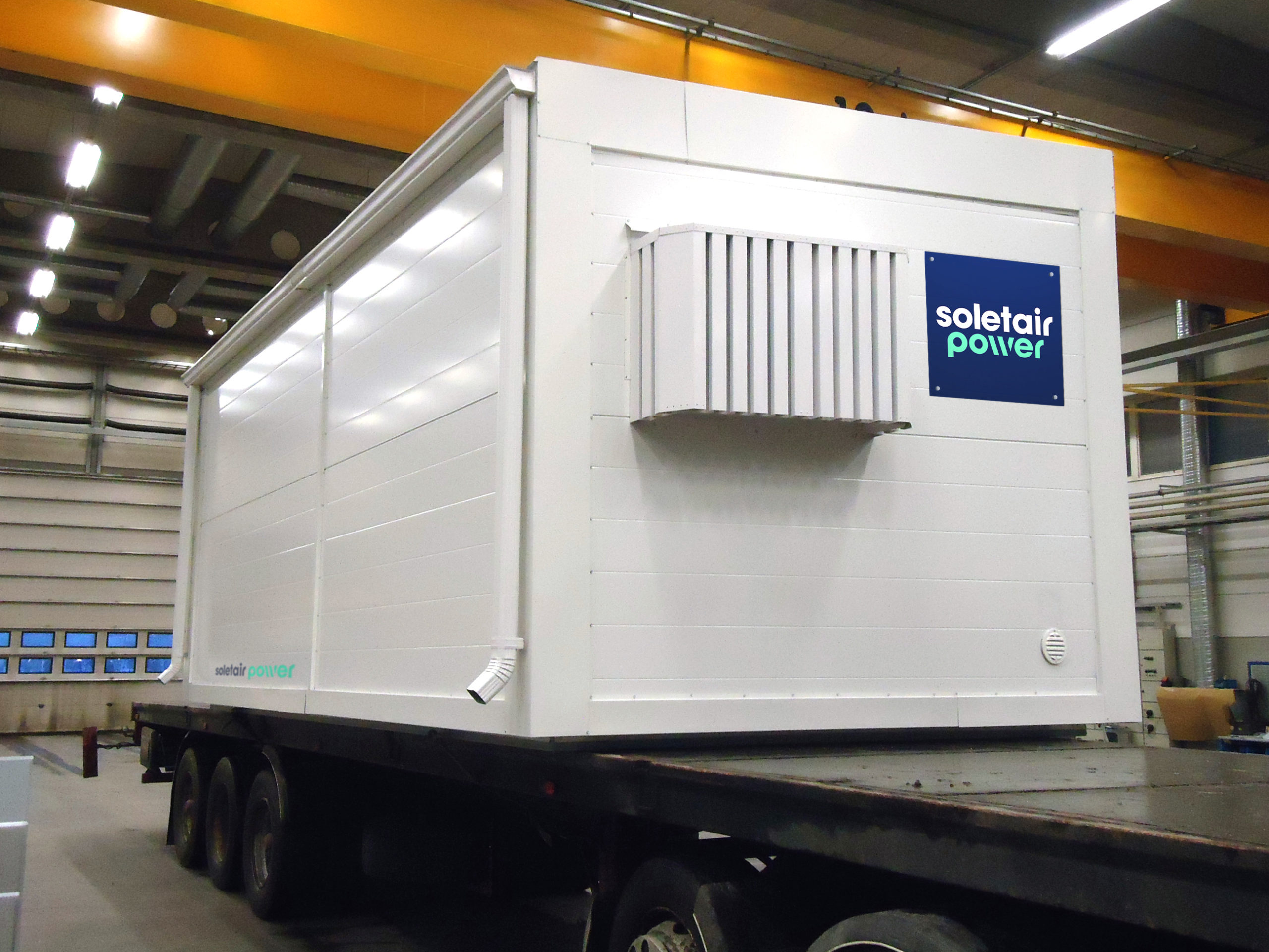 Large White Container with the Logo of Soletair Power