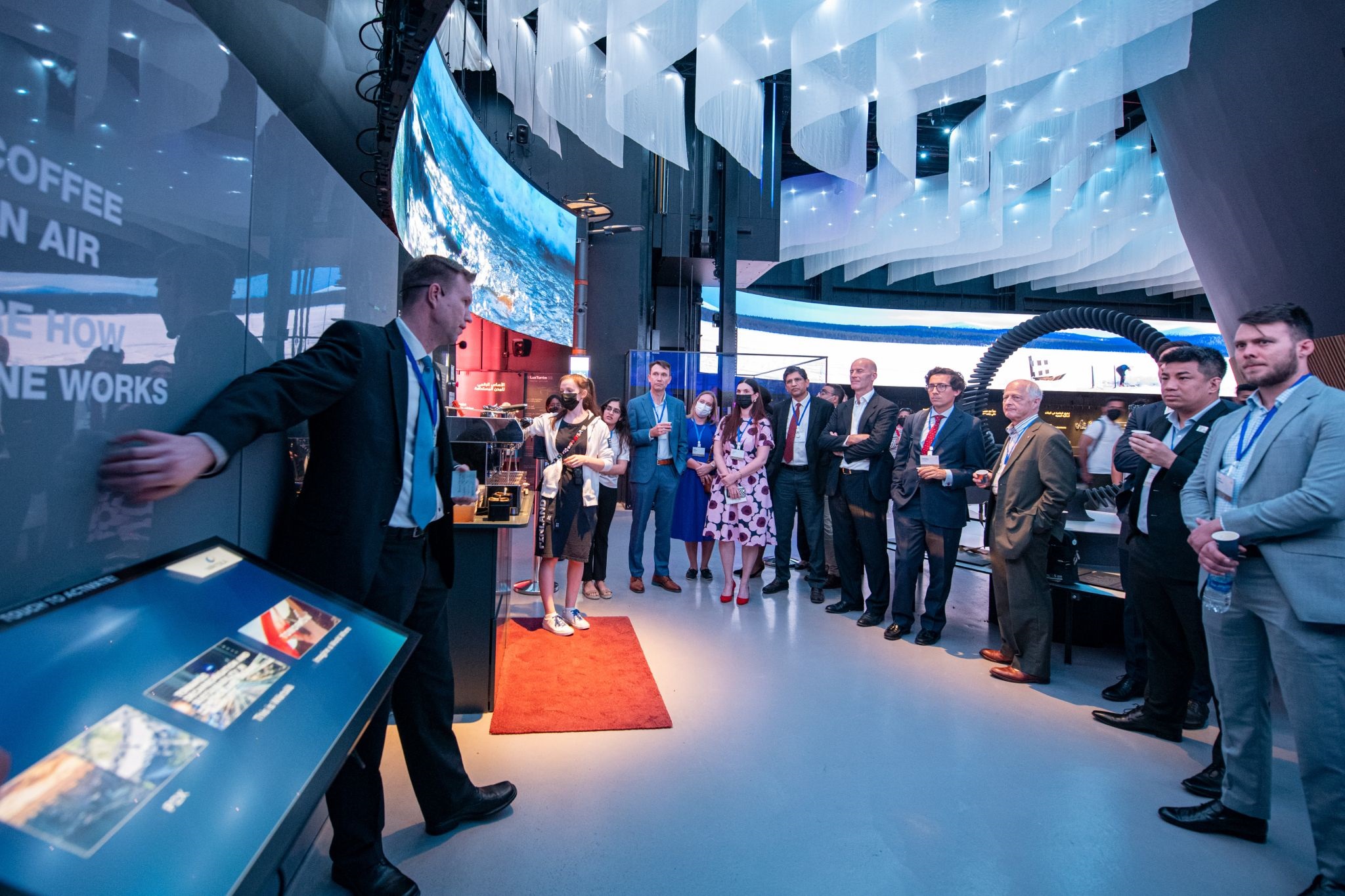 Events - Soletair Power CEO Petri Laakso with the Power-to-X demo unit at Expo 2020 Dubai Soletair Power Building CO2 Capture Power 2 X unit at Dubai
