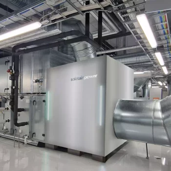 Mockup of Soletair Power Building HVAC integrated CO2 Capture Unit placed inside a building