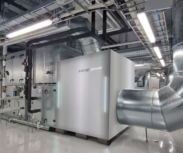 Mockup of Soletair Power Building HVAC integrated CO2 Capture Unit placed inside a building