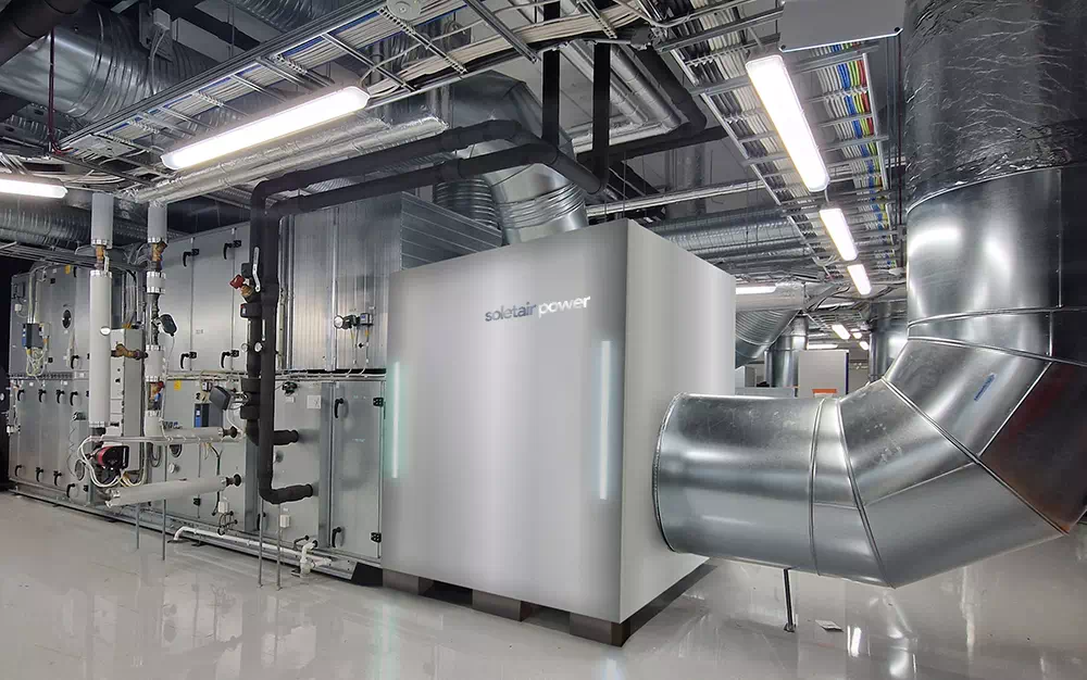 Mockup of Soletair Power Building HVAC integrated CO2 Capture Unit placed inside a building
